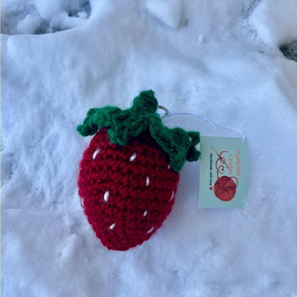 Handmade Crochet Strawberry Keychain 🍓